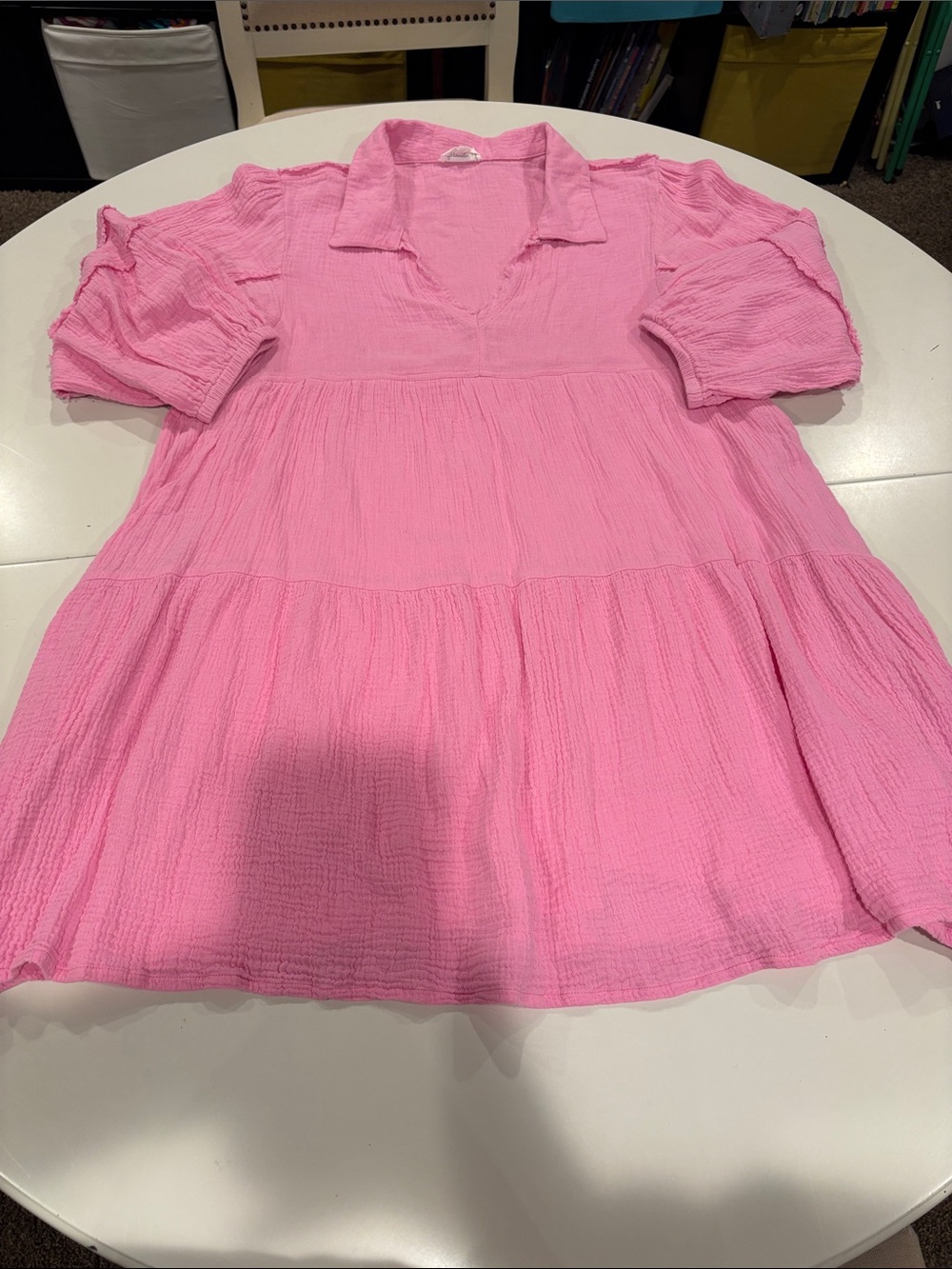 &merci Pink Cotton Gauze Tiered Tunic Dress